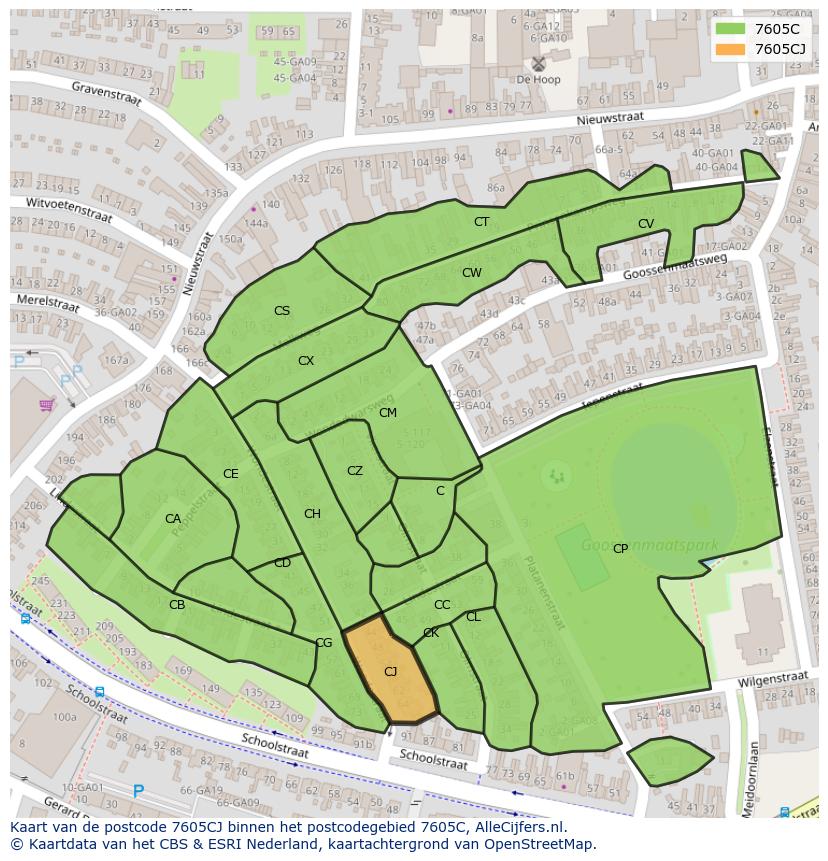 Afbeelding van het postcodegebied 7605 CJ op de kaart.