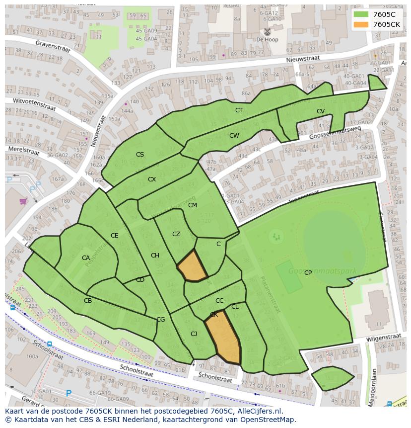 Afbeelding van het postcodegebied 7605 CK op de kaart.