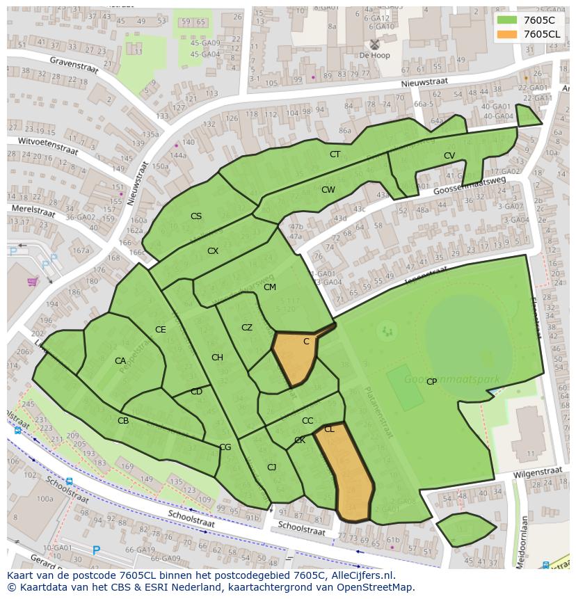 Afbeelding van het postcodegebied 7605 CL op de kaart.
