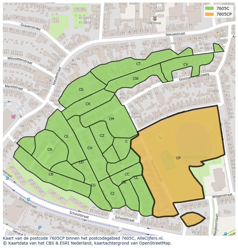 Afbeelding van het postcodegebied 7605 CP op de kaart.