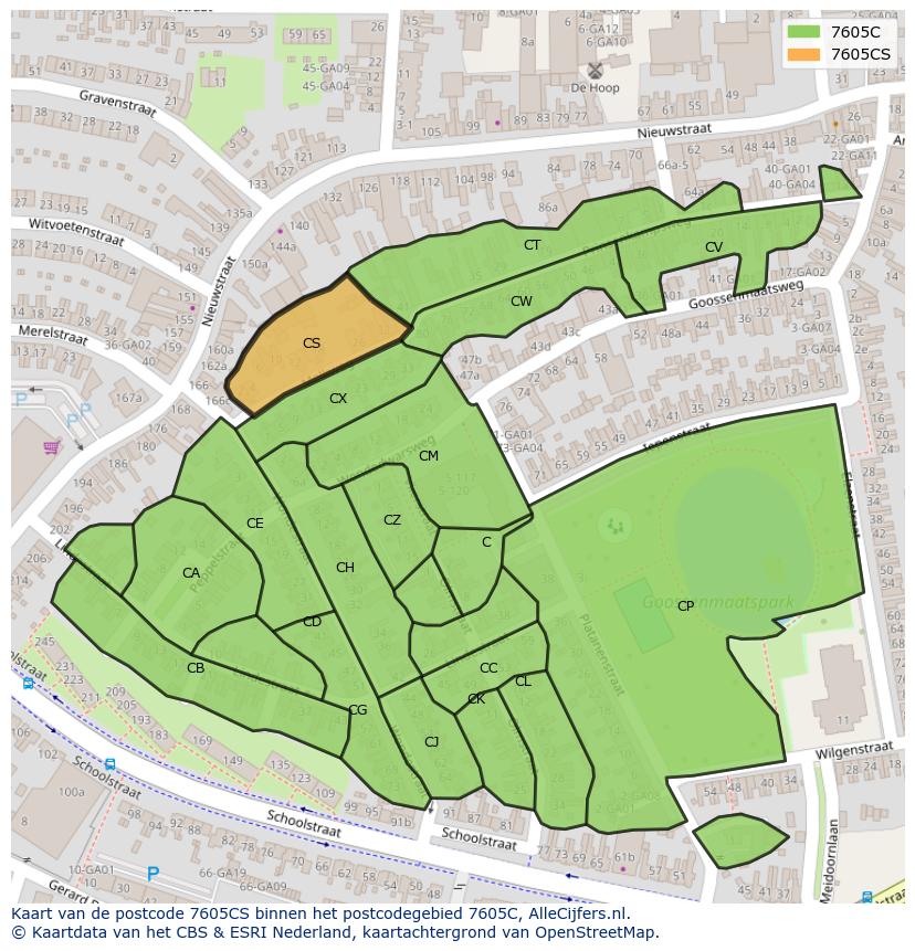 Afbeelding van het postcodegebied 7605 CS op de kaart.