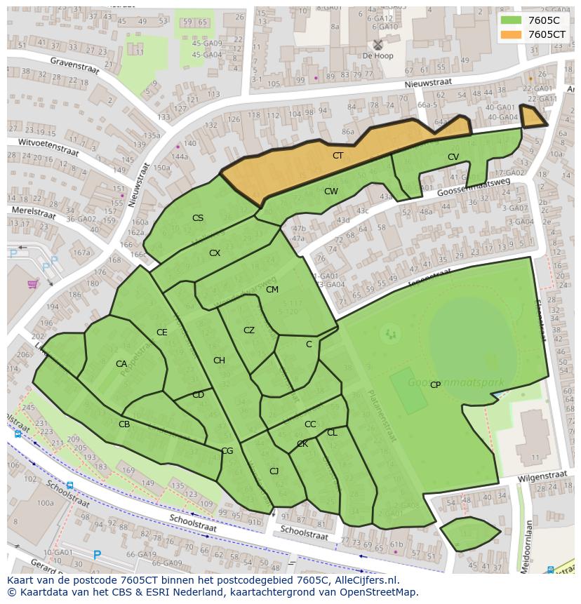 Afbeelding van het postcodegebied 7605 CT op de kaart.