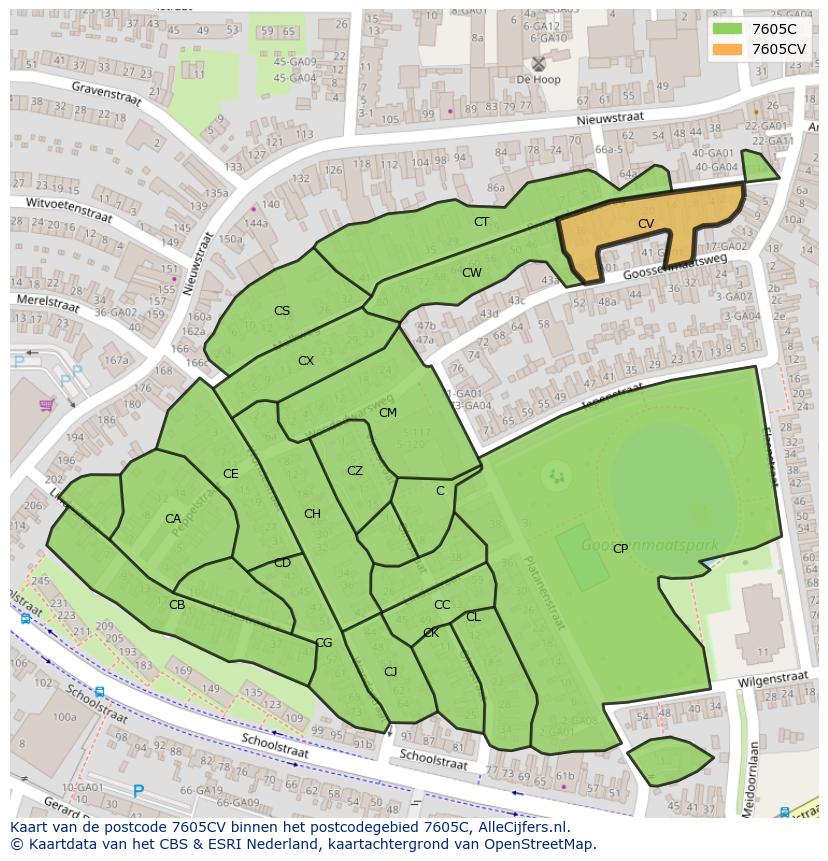 Afbeelding van het postcodegebied 7605 CV op de kaart.