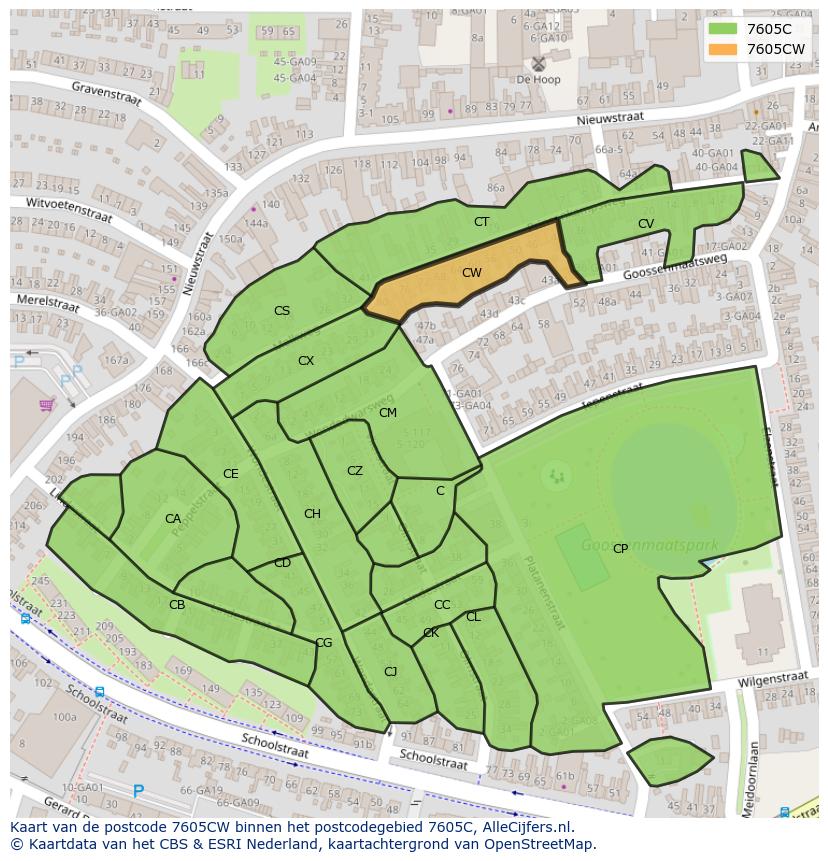 Afbeelding van het postcodegebied 7605 CW op de kaart.