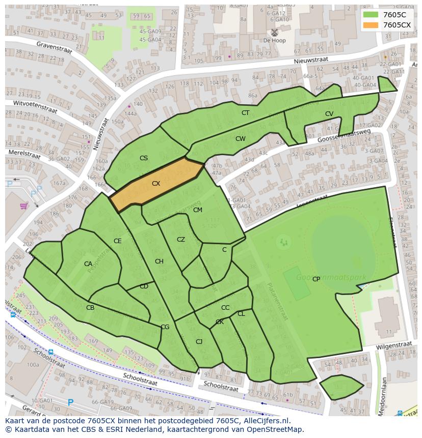 Afbeelding van het postcodegebied 7605 CX op de kaart.