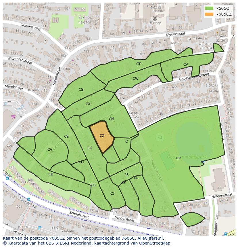 Afbeelding van het postcodegebied 7605 CZ op de kaart.