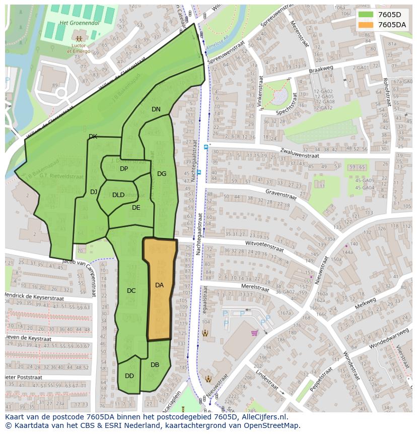 Afbeelding van het postcodegebied 7605 DA op de kaart.