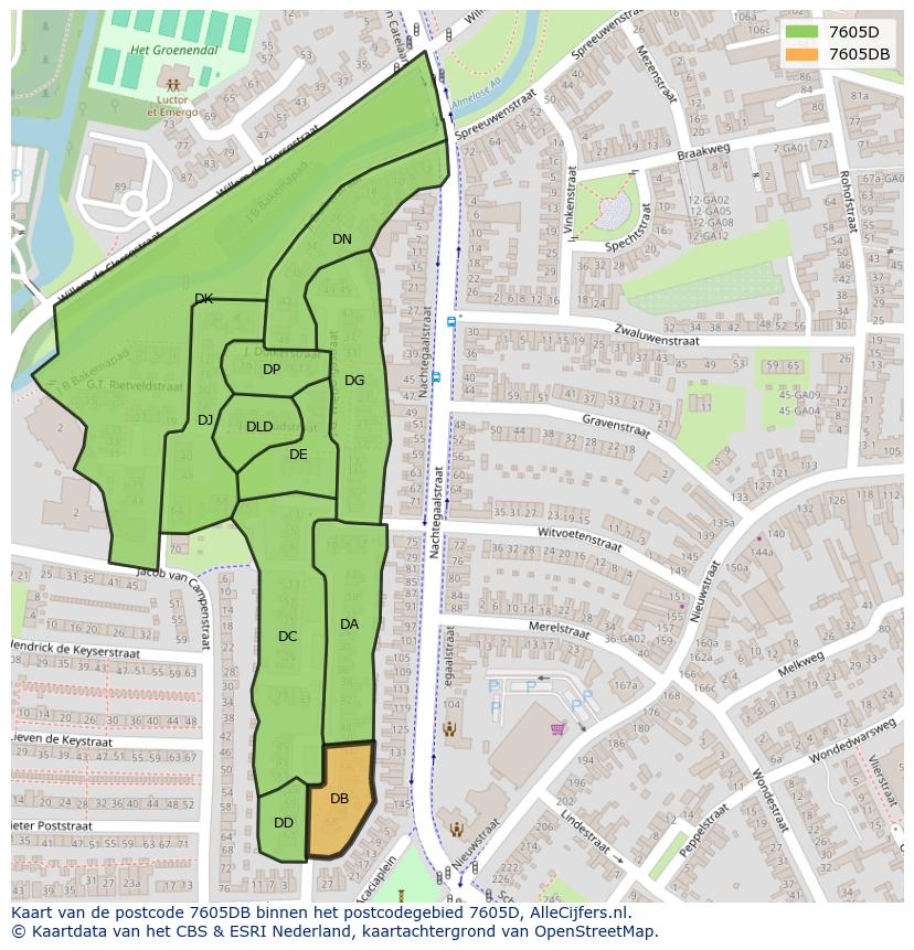 Afbeelding van het postcodegebied 7605 DB op de kaart.
