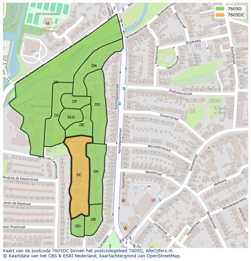 Afbeelding van het postcodegebied 7605 DC op de kaart.