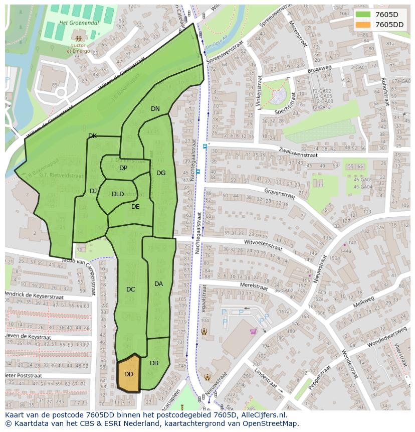 Afbeelding van het postcodegebied 7605 DD op de kaart.