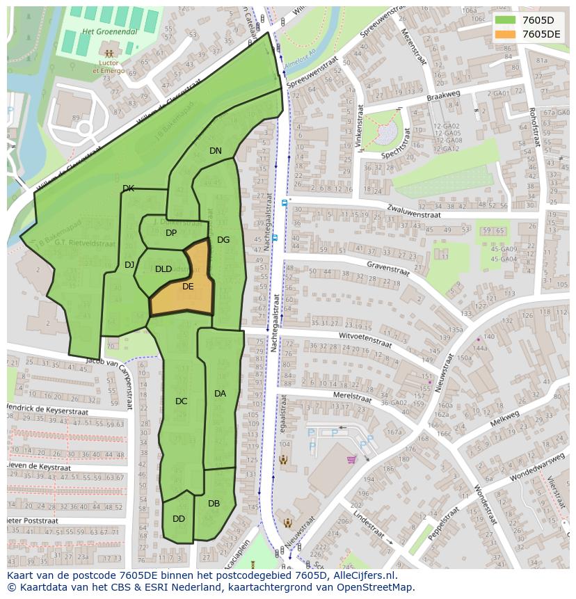Afbeelding van het postcodegebied 7605 DE op de kaart.