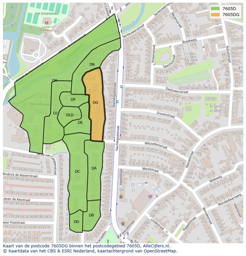 Afbeelding van het postcodegebied 7605 DG op de kaart.