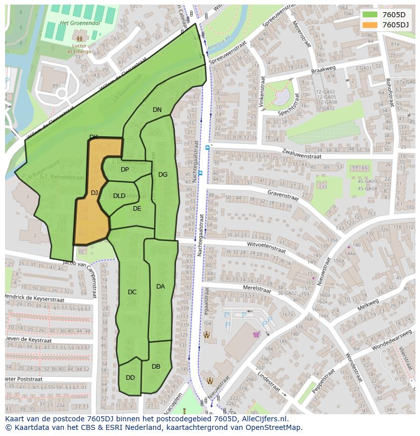 Afbeelding van het postcodegebied 7605 DJ op de kaart.