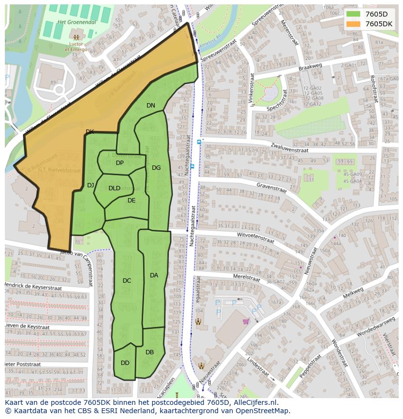 Afbeelding van het postcodegebied 7605 DK op de kaart.
