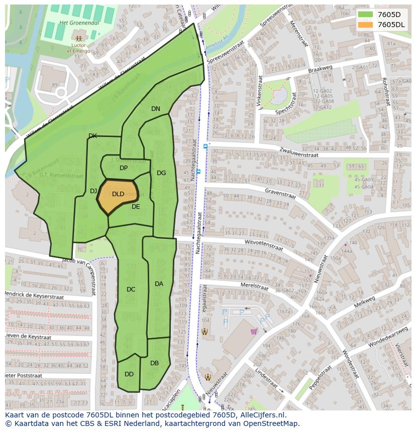 Afbeelding van het postcodegebied 7605 DL op de kaart.