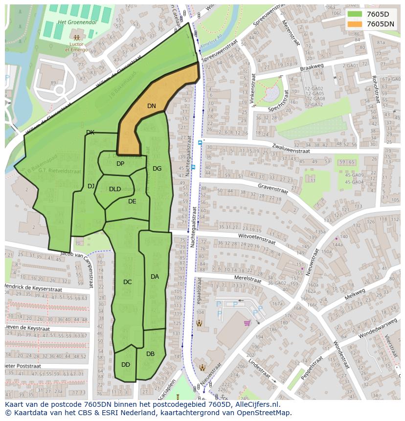 Afbeelding van het postcodegebied 7605 DN op de kaart.