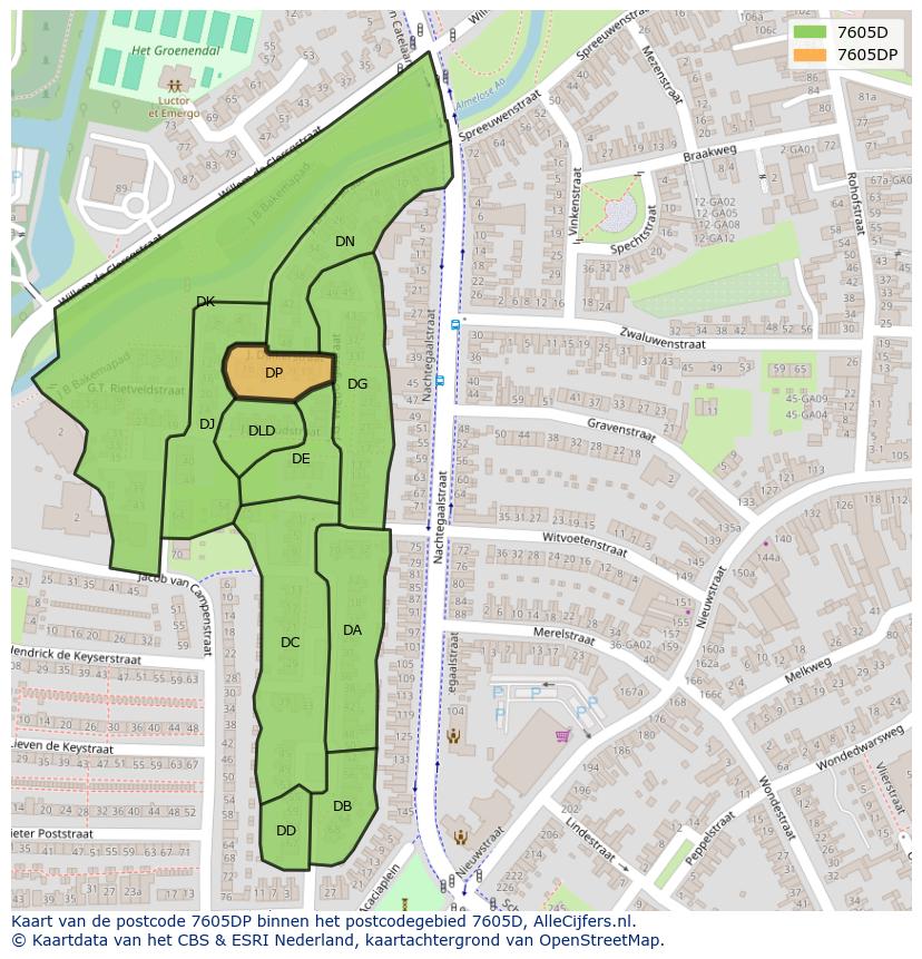 Afbeelding van het postcodegebied 7605 DP op de kaart.