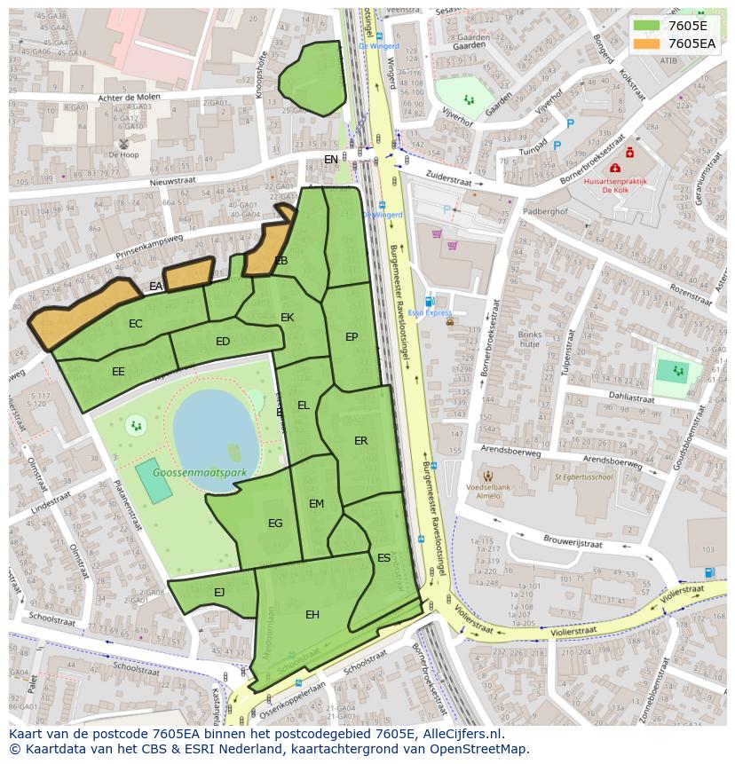 Afbeelding van het postcodegebied 7605 EA op de kaart.