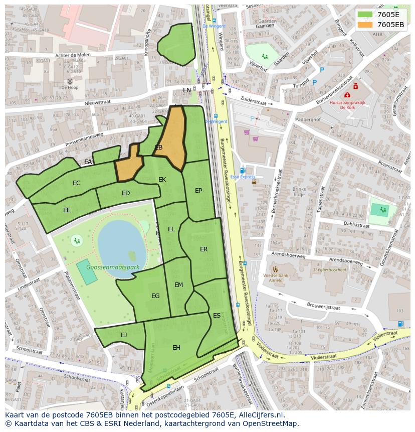 Afbeelding van het postcodegebied 7605 EB op de kaart.