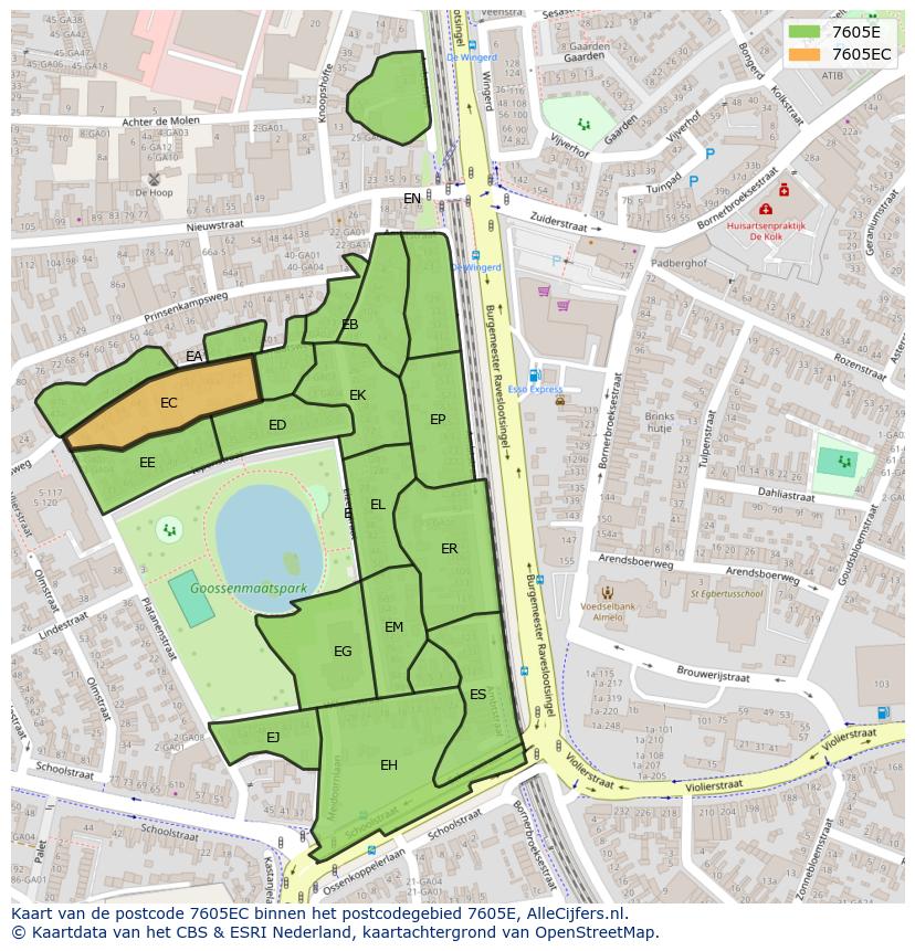 Afbeelding van het postcodegebied 7605 EC op de kaart.