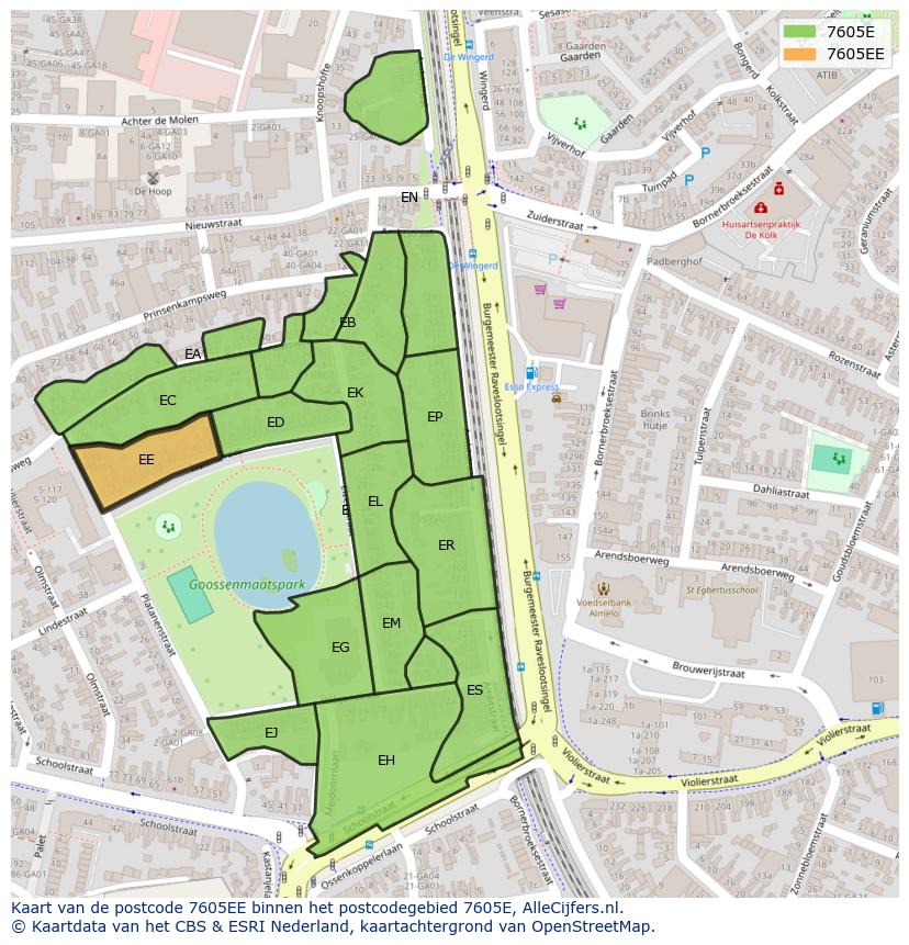 Afbeelding van het postcodegebied 7605 EE op de kaart.
