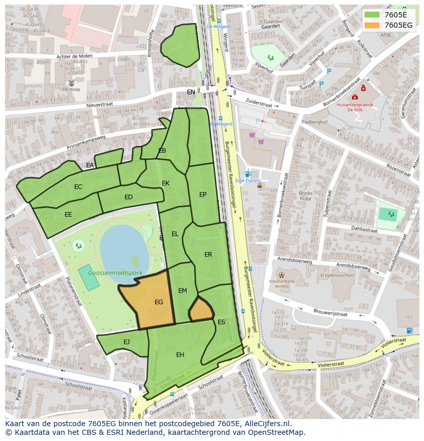 Afbeelding van het postcodegebied 7605 EG op de kaart.