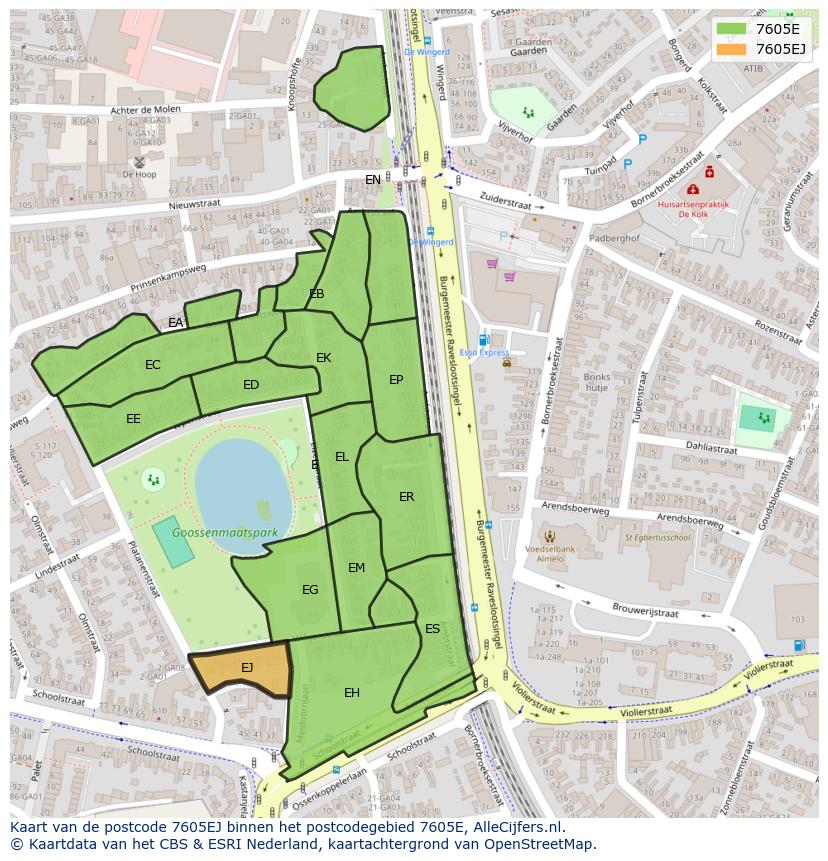 Afbeelding van het postcodegebied 7605 EJ op de kaart.