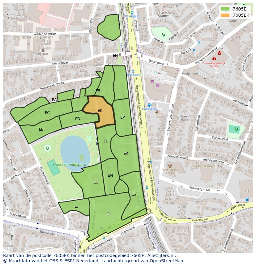 Afbeelding van het postcodegebied 7605 EK op de kaart.