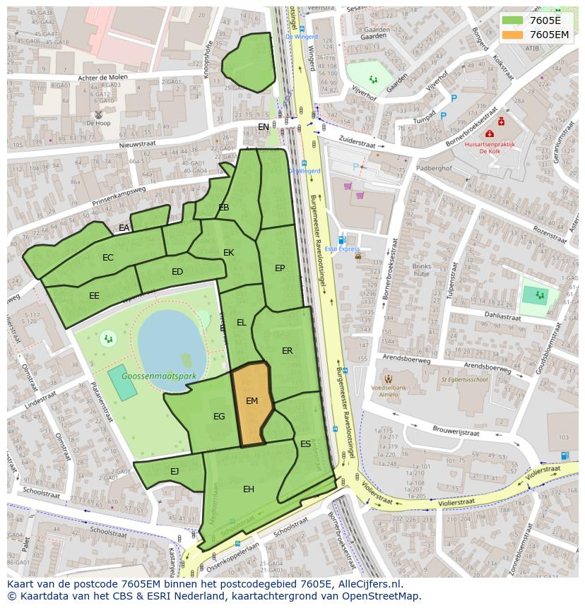 Afbeelding van het postcodegebied 7605 EM op de kaart.