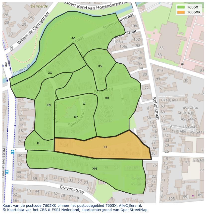 Afbeelding van het postcodegebied 7605 XK op de kaart.