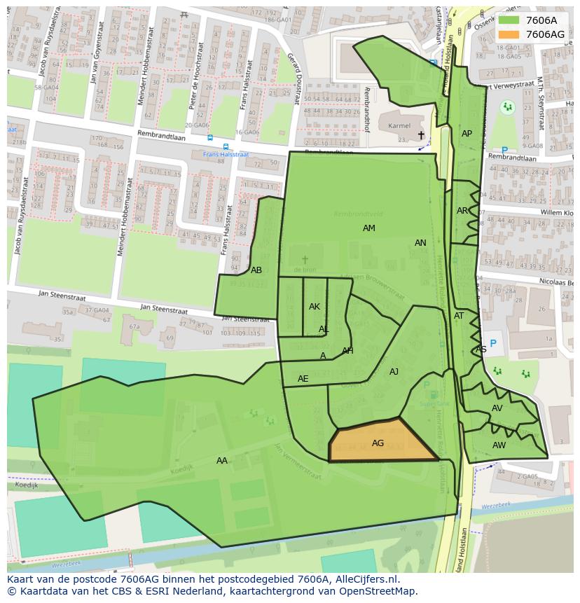 Afbeelding van het postcodegebied 7606 AG op de kaart.