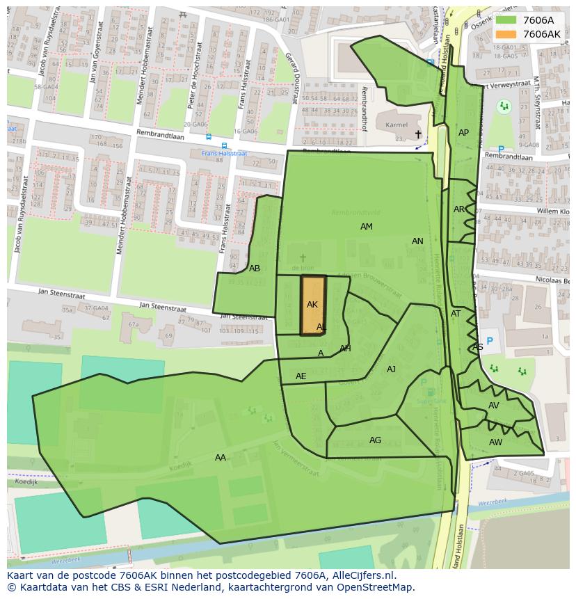 Afbeelding van het postcodegebied 7606 AK op de kaart.