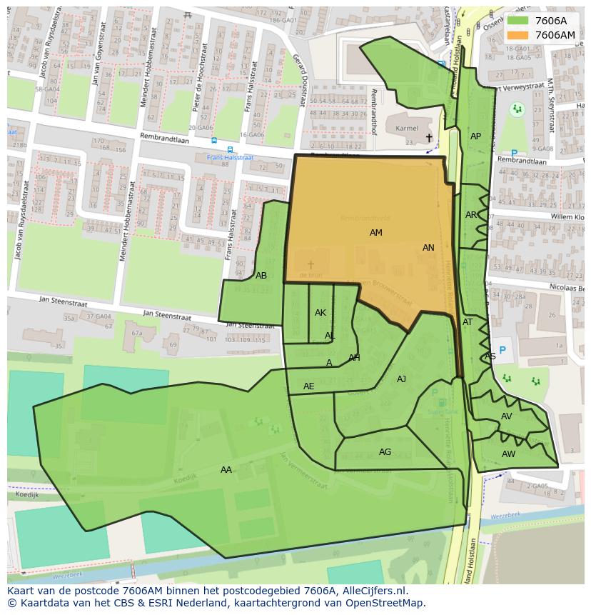 Afbeelding van het postcodegebied 7606 AM op de kaart.