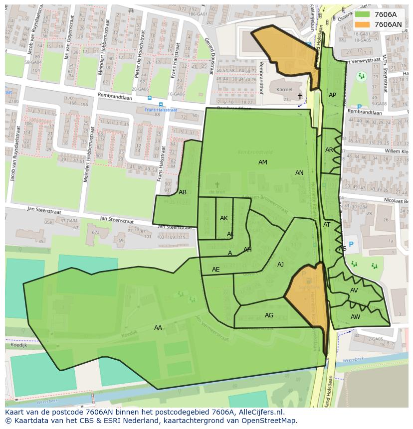 Afbeelding van het postcodegebied 7606 AN op de kaart.