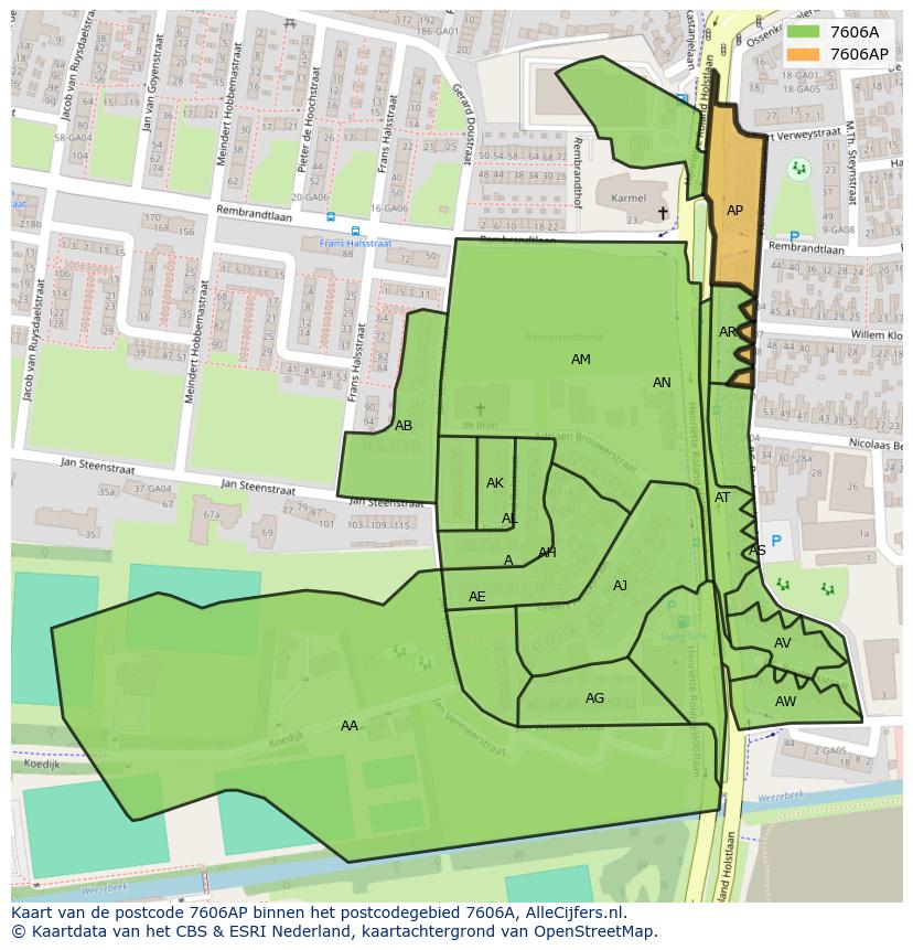 Afbeelding van het postcodegebied 7606 AP op de kaart.