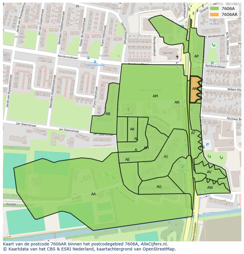 Afbeelding van het postcodegebied 7606 AR op de kaart.