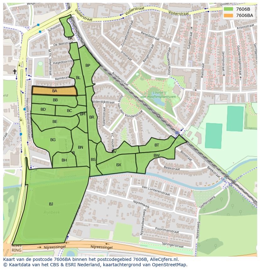 Afbeelding van het postcodegebied 7606 BA op de kaart.