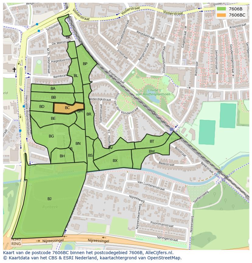 Afbeelding van het postcodegebied 7606 BC op de kaart.