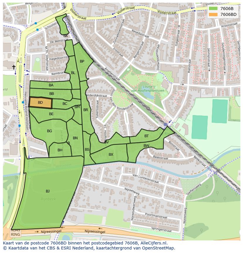 Afbeelding van het postcodegebied 7606 BD op de kaart.