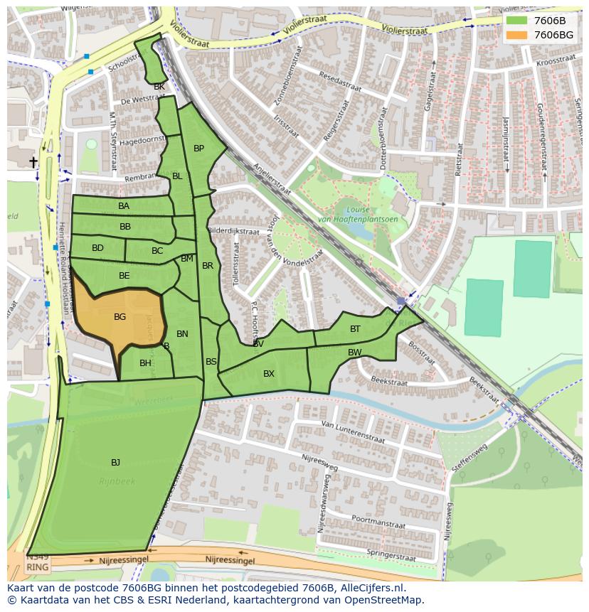 Afbeelding van het postcodegebied 7606 BG op de kaart.