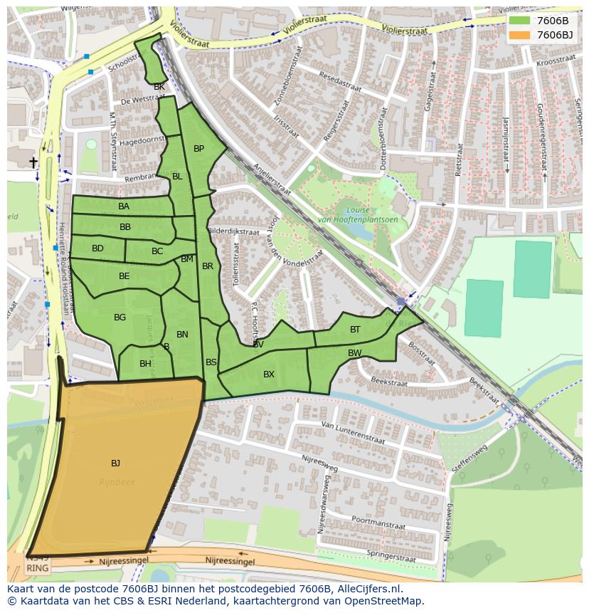 Afbeelding van het postcodegebied 7606 BJ op de kaart.