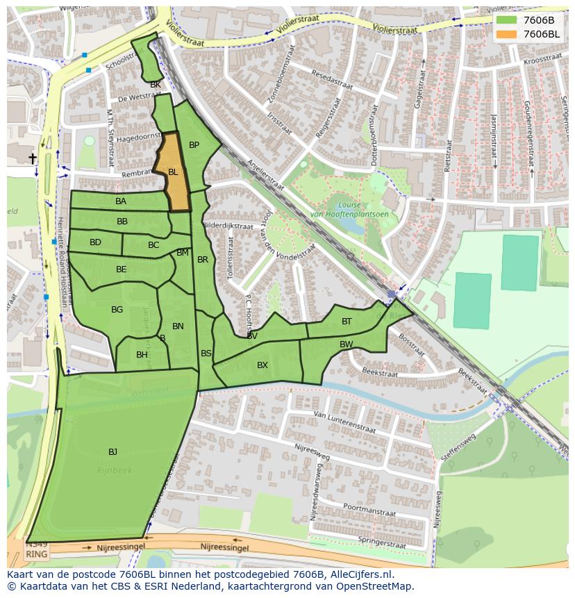 Afbeelding van het postcodegebied 7606 BL op de kaart.
