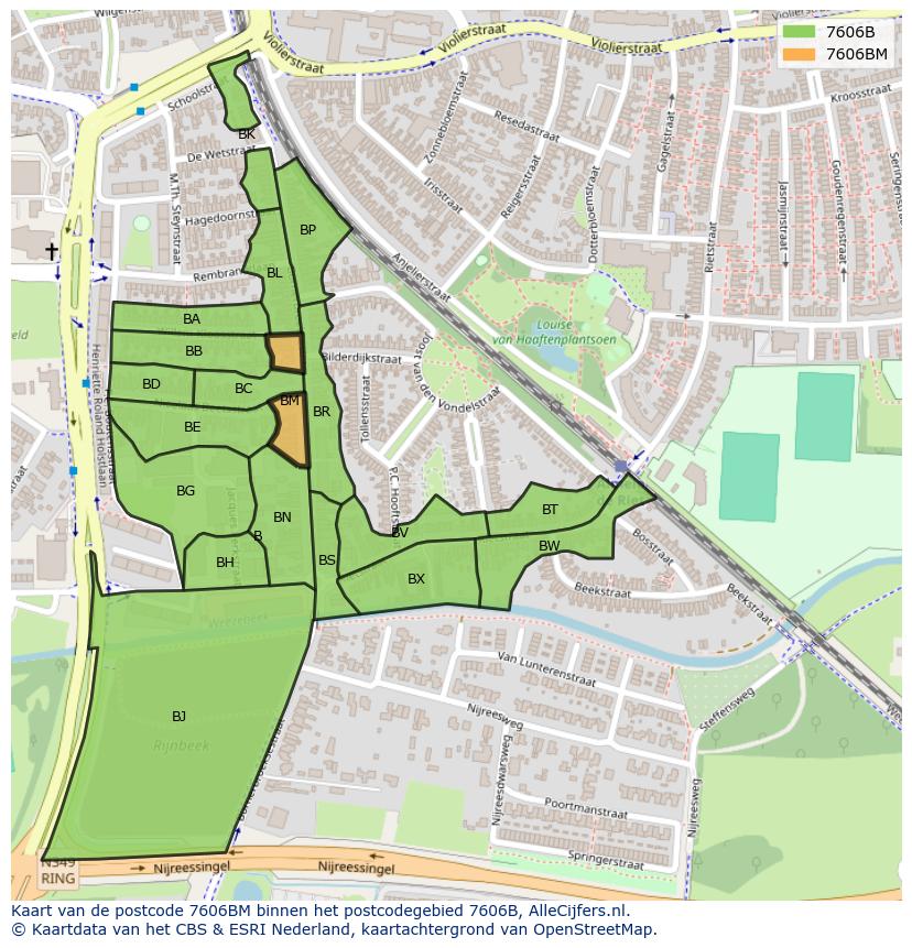 Afbeelding van het postcodegebied 7606 BM op de kaart.