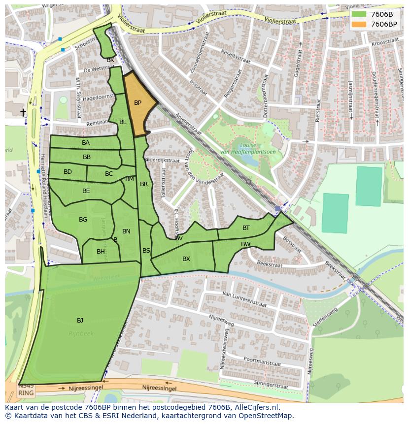 Afbeelding van het postcodegebied 7606 BP op de kaart.