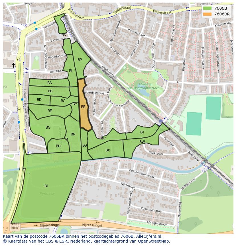 Afbeelding van het postcodegebied 7606 BR op de kaart.