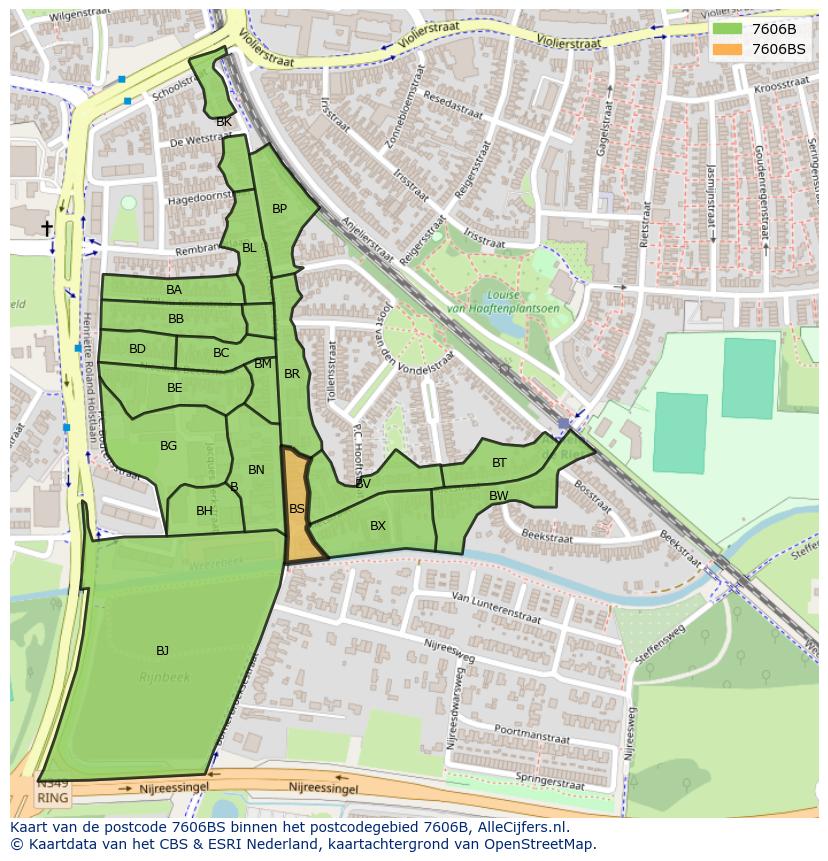 Afbeelding van het postcodegebied 7606 BS op de kaart.