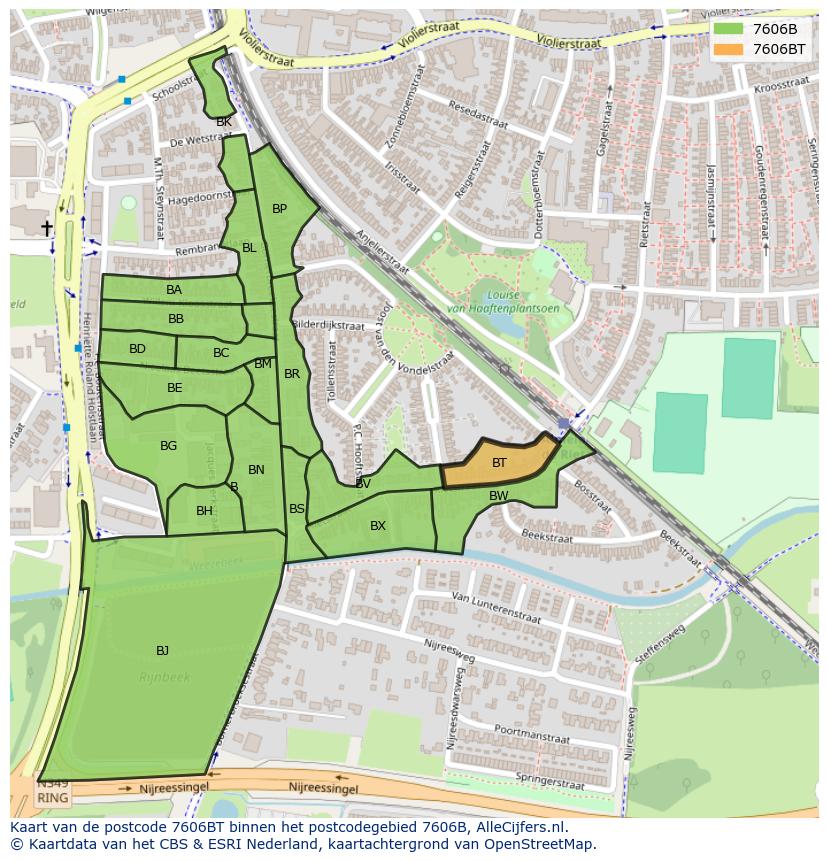 Afbeelding van het postcodegebied 7606 BT op de kaart.