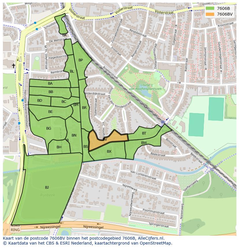 Afbeelding van het postcodegebied 7606 BV op de kaart.