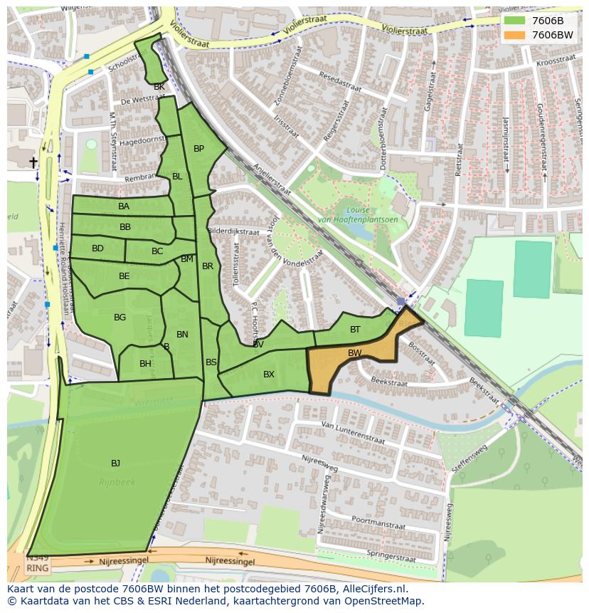 Afbeelding van het postcodegebied 7606 BW op de kaart.