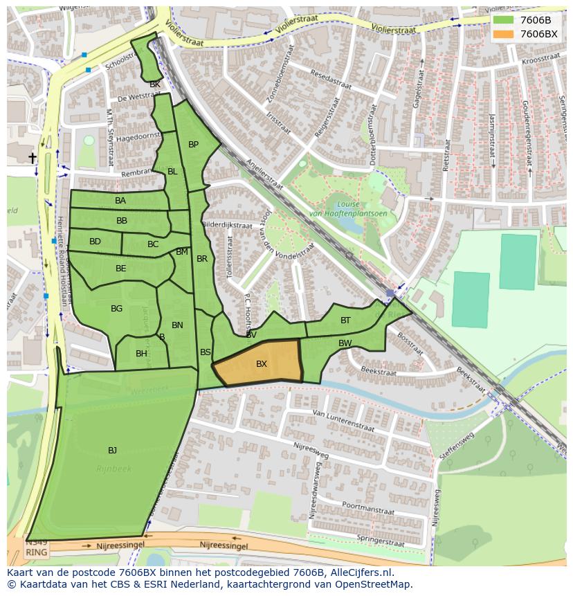 Afbeelding van het postcodegebied 7606 BX op de kaart.